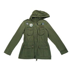 Look Womens Army Green Full Zip Hooded Jacket Patch - Size US 14 / UK 12 / EU 40